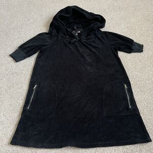 Vintage Y2K Juicy Couture Velour Black Short Sleeve Hoody Oversized Dress S